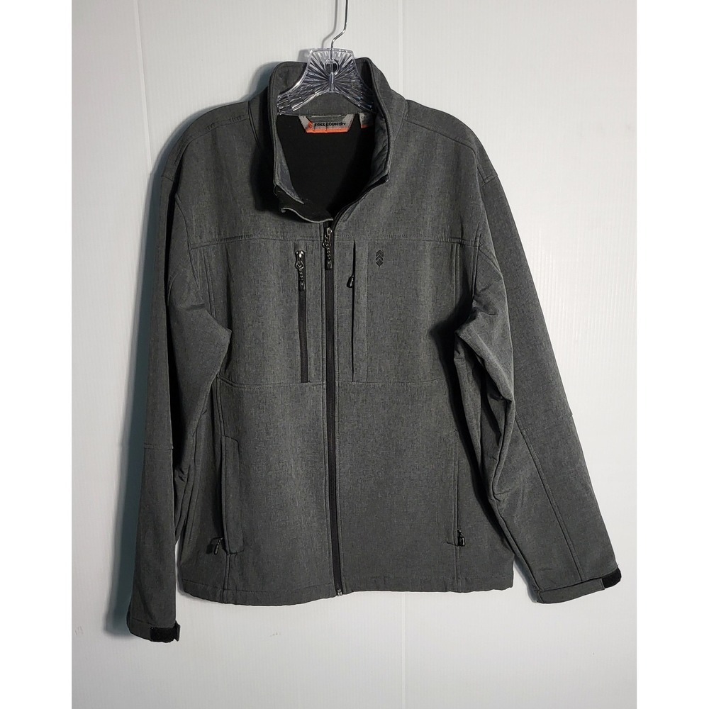 Free Country Mens Charcoal Softshell Jacket Full Zip Pockets Water Resistant M M